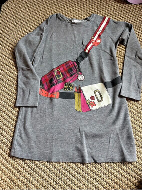 Little Marc Jacobs Snapshot Bag Long Sleeve Dress Gray Dress sz 12